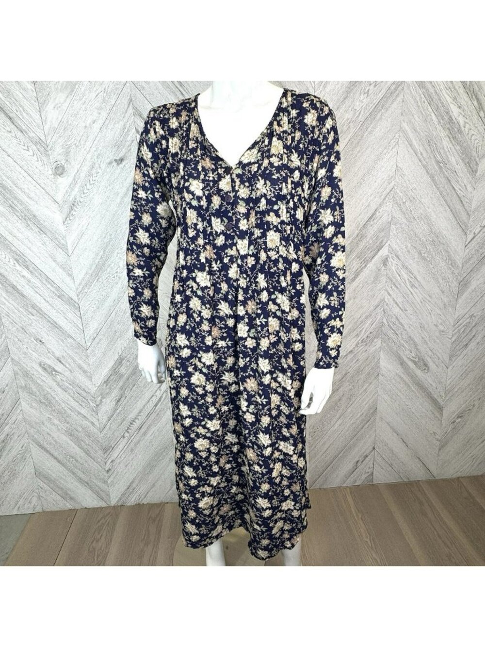 April Cornell Dress Womens Medium Blue Floral Long Sleeve Cottagecore Prairie